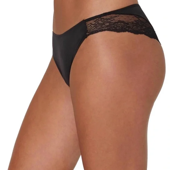 Maidenform Women's Underwear Tangas Pack, 3-Pack Black Lace Tanga Cheeky Smooth - Picture 2 of 3